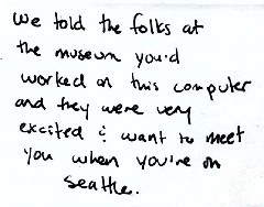 Note from Sarah re CDC-6500 at the computer museum in Seattle